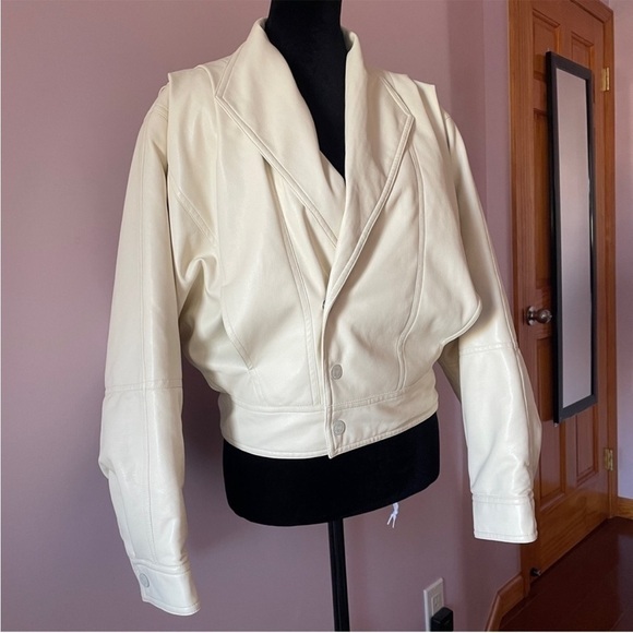 NEW! MOTHER- The Big Time Faux Leather Jacket in Drunk in Love Ivory Size Small - Picture 6 of 11